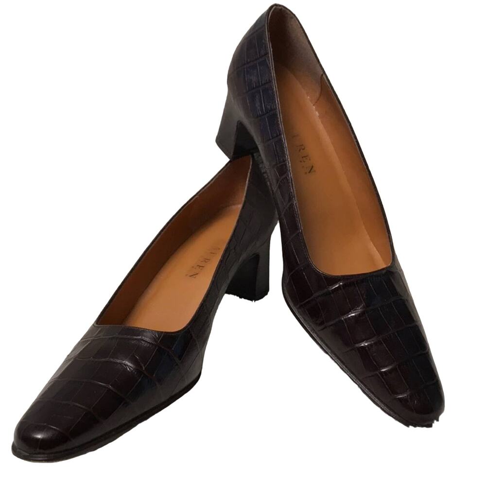 Ralph Lauren Leather Faux Crocodile Pumps, Size 8B